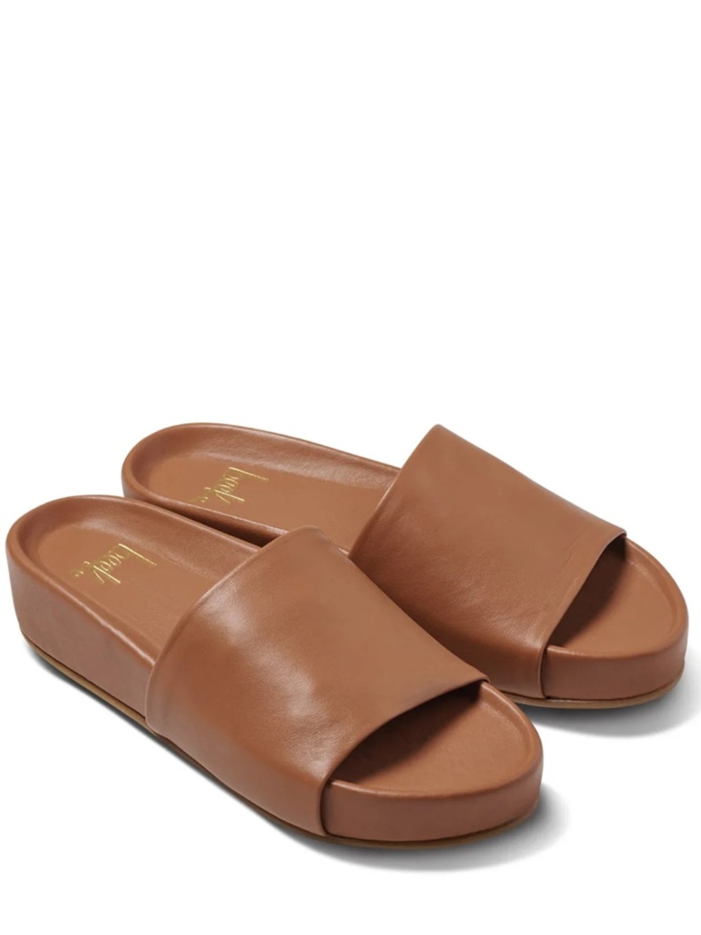 beek Cognac Brown Leather Slide Sandals